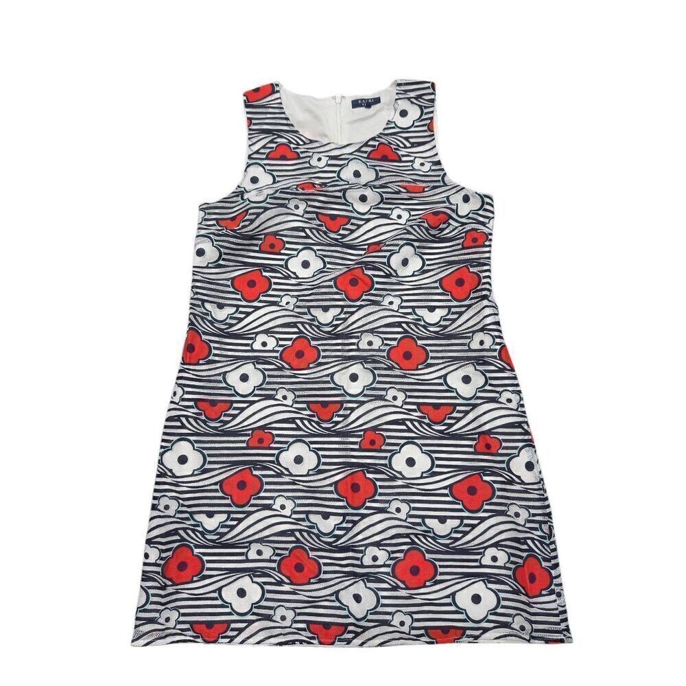 Kaari Blue White & Blue Striped Flower Print Dress Women's 12